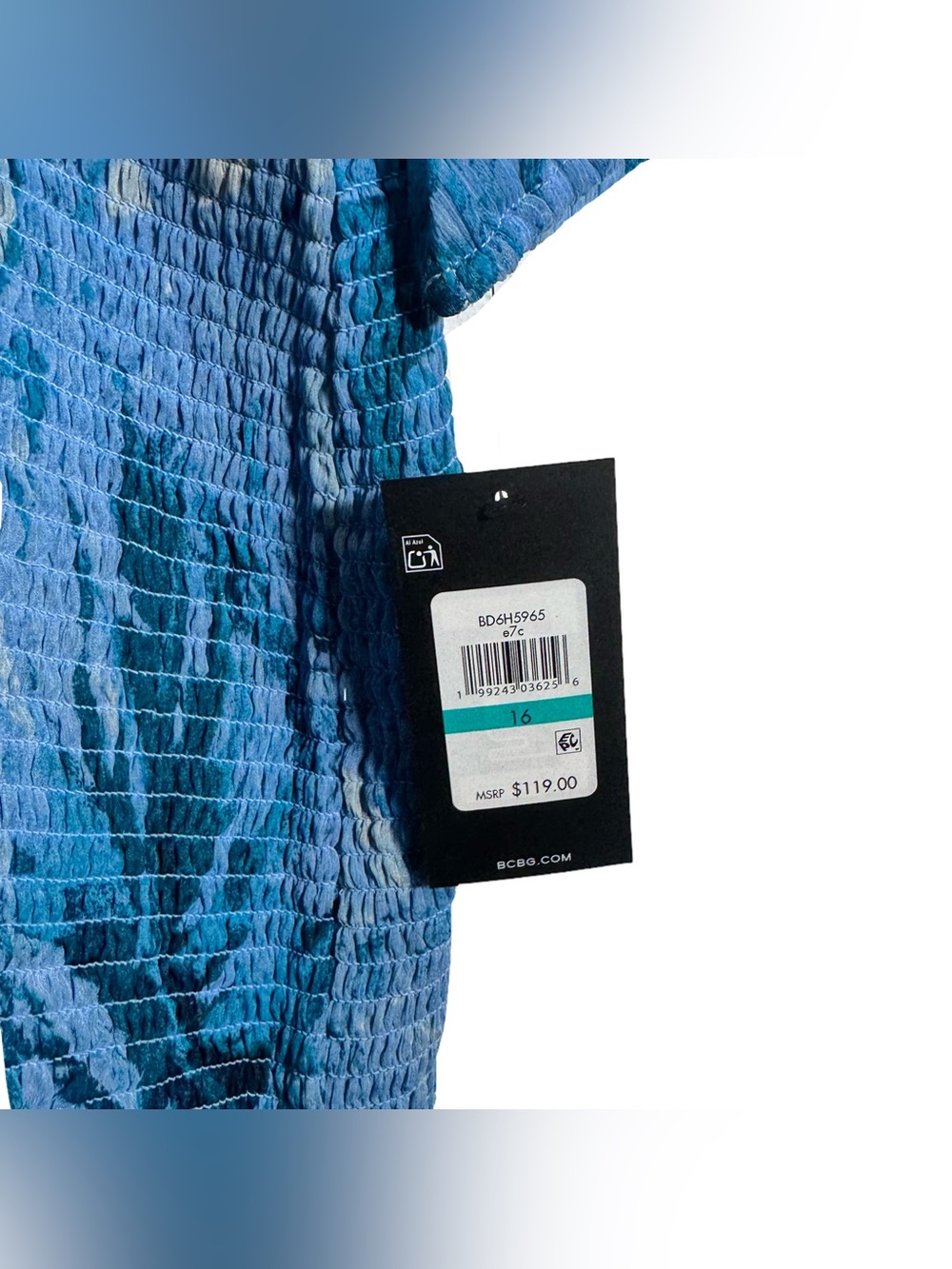 BCBG Floral Chiffon Mini Dress Women's 16 Smocked Long Sleeve Blue Printed NWT - Picture 7 of 7